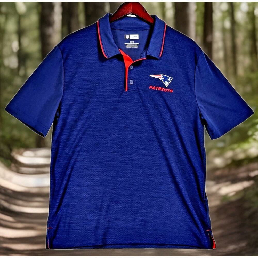 NFL Men's Team Apparel New England Patriots Football Polo Blue Red Shirt Large